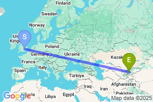 Map of the flight from London Luton to Namangan