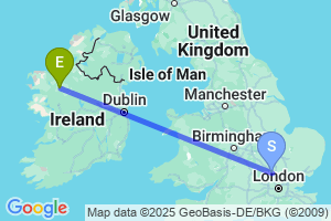 Map of the flight from London Luton to Ireland West Knock