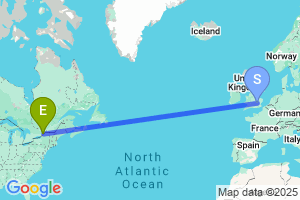 Map of the flight from London Luton to Ogdensburg
