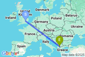 Map of the flight from London Luton to Ohrid