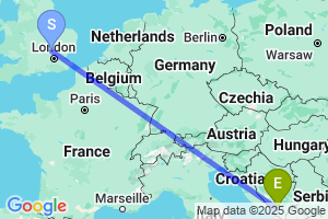 Map of the flight from London Luton to Mostar