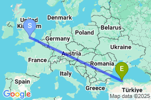 Map of the flight from London Luton to Zonguldak