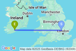 Map of the flight from London Luton to Cork