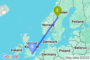 Map of the flight from London Luton to Ostersund