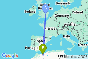 Map of the flight from London Luton to Oujda