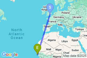 Map of the flight from London Luton to Bissau