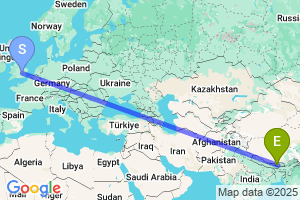 Map of the flight from London Luton to Paro