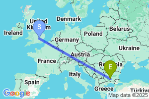 Map of the flight from London Luton to Plovdiv