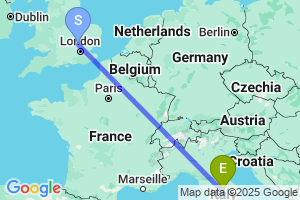 Map of the flight from London Luton to Perugia