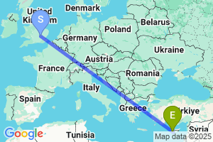 Map of the flight from London Luton to Paphos