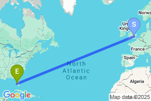 Map of the flight from London Luton to Punta Gorda