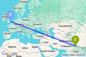 Map of the flight from London Luton to Pantnagar