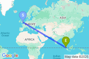 Map of the flight from London Luton to Pekanbaru