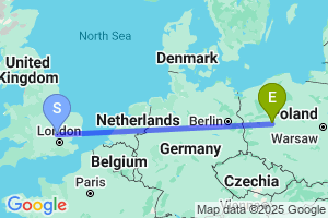 Map of the flight from London Luton to Poznan