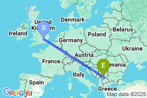 Map of the flight from London Luton to Pristina