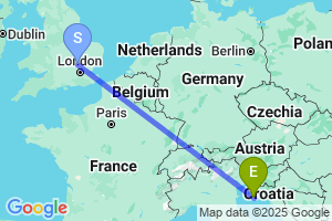 Map of the flight from London Luton to Pula