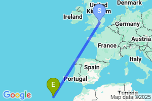 Map of the flight from London Luton to Porto Santo