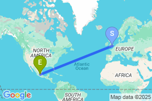 Map of the flight from London Luton to Queretaro