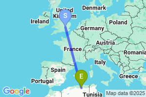 Map of the flight from London Luton to Setif