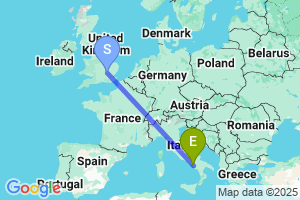 Map of the flight from London Luton to Salerno