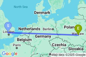 Map of the flight from London Luton to Radom