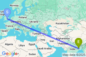 Map of the flight from London Luton to Durgapur