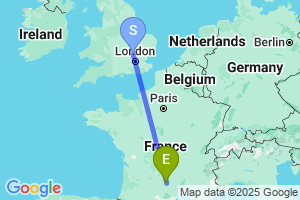 Map of the flight from London Luton to Rodez