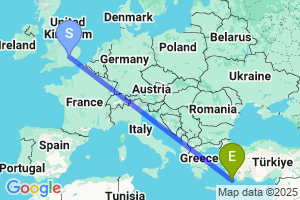 Map of the flight from London Luton to Rhodes