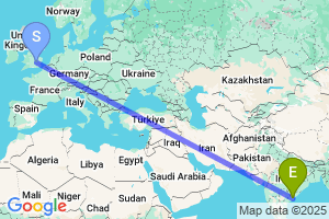 Map of the flight from London Luton to Rajahmundry