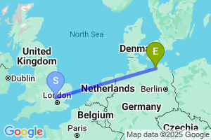 Map of the flight from London Luton to Rostock
