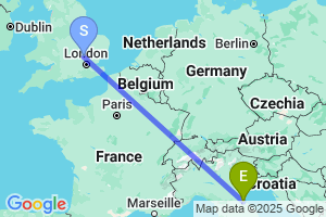 Map of the flight from London Luton to Rimini