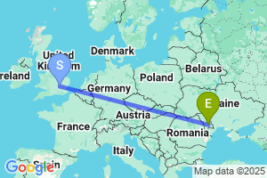 Map of the flight from London Luton to Chisinau