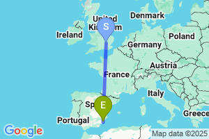 Map of the flight from London Luton to Region de Murcia International