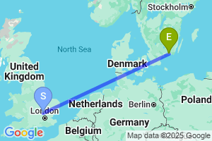 Map of the flight from London Luton to Ronneby