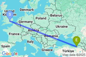 Map of the flight from London Luton to Rize