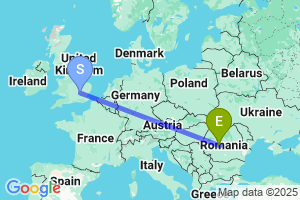 Map of the flight from London Luton to Sibiu