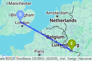 Map of the flight from London Luton to Saarbruecken