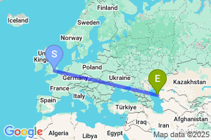 Map of the flight from London Luton to Aktau