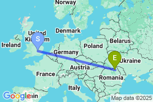 Map of the flight from London Luton to Suceava Salcea