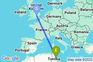 Map of the flight from London Luton to Sfax El Maou