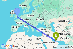 Map of the flight from London Luton to Sharjah