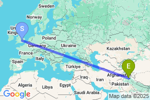 Map of the flight from London Luton to Sialkot
