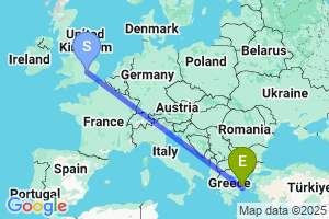 Map of the flight from London Luton to Skiros