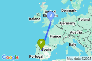 Map of the flight from London Luton to Salamanca