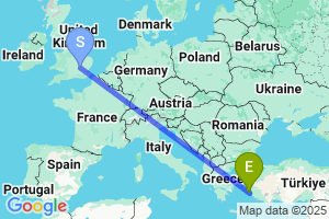 Map of the flight from London Luton to Samos