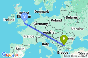 Map of the flight from London Luton to Sofia