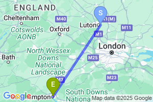 Map of the flight from London Luton to Southampton