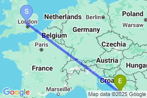 Map of the flight from London Luton to Split