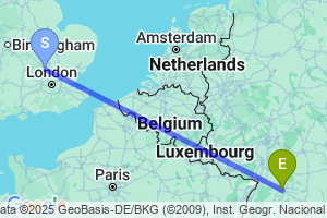 Map of the flight from London Luton to Stuttgart