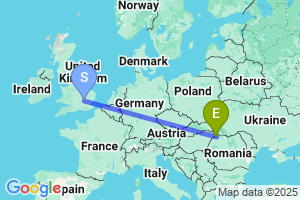 Map of the flight from London Luton to Satu Mare